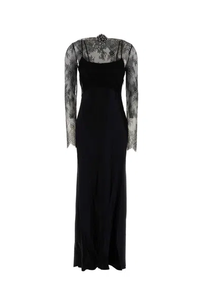 ALBERTA FERRETTI BLACK SATIN LONG DRESS
