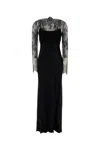 Alberta Ferretti Black Satin Long Dress In Black