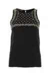 Alberta Ferretti Sleeveless Jewel-embellished Mesh Top In Black