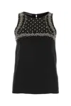 Alberta Ferretti Sleeveless Jewel-embellished Mesh Top In Nero