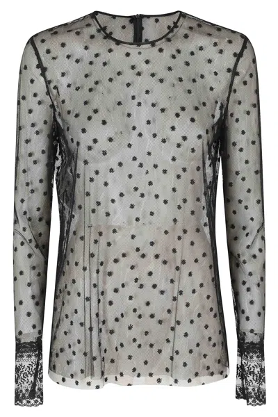Alberta Ferretti Black Sheer Embroidered Floral Round Neck Polyester Blouse In Grey