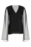 Alberta Ferretti Sheer-sleeve Silk Blouse In Black
