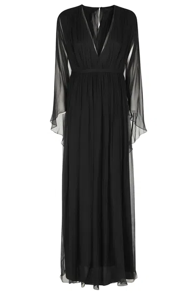 Alberta Ferretti Black Silk Chiffon Pleated Belted Silk Dress