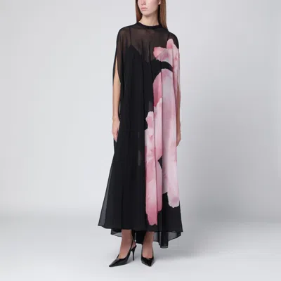 ALBERTA FERRETTI ALBERTA FERRETTI BLACK SILK DRESS WITH ORCHID PRINT