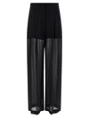 Alberta Ferretti Wide Leg Silk Trousers With Sheer Panels In Black
