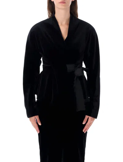 Alberta Ferretti Black Velvet Peplum Wrap Jacket