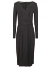 Alberta Ferretti Black Viscose Midi Dress With Deep V-neckline In Black