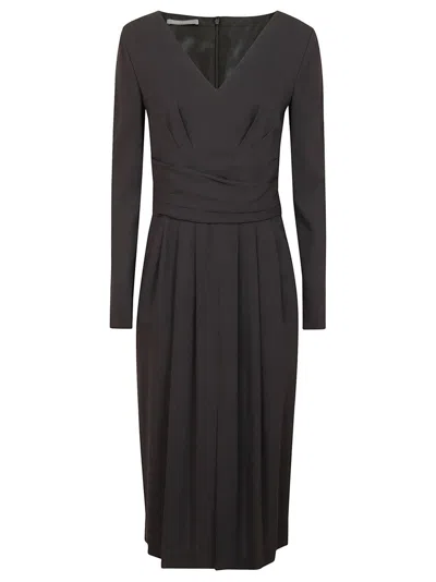 ALBERTA FERRETTI ALBERTA FERRETTI BLACK VISCOSE MIDI DRESS WITH DEEP V-NECKLINE