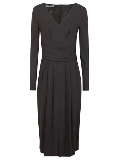 ALBERTA FERRETTI BLACK VISCOSE MIDI DRESS WITH DEEP V-NECKLINE