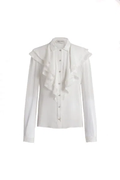 Alberta Ferretti Long Sleeve Shirt Ruffle Front Lace In White