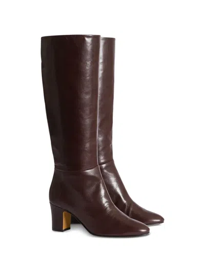 Alberta Ferretti Block-heel Leather Boots In Brown