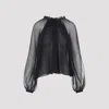 Alberta Ferretti Long Sleeve Sheer Blouse With Ruffles And Flowers In Black