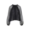 Alberta Ferretti Long Sleeve Sheer Blouse With Ruffles And Flowers In Black