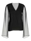 Alberta Ferretti Sheer-sleeve Silk Blouse In Black