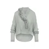 Alberta Ferretti Loose-fitting Grey Shirt With Ruffled Trim In Gray