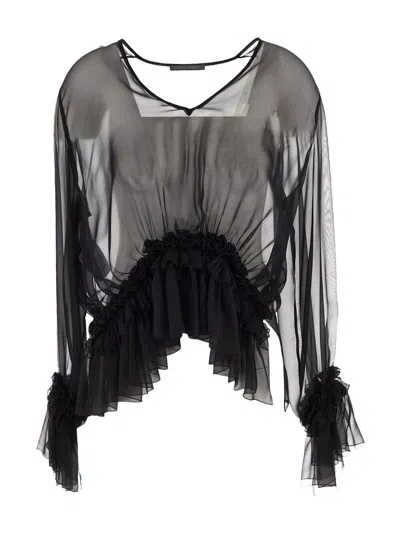 Alberta Ferretti Blouse With Small Ruffles In Black