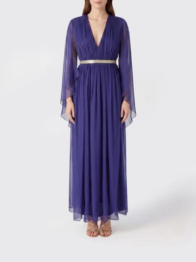 Alberta Ferretti Long Dress In Pleated Silk In Blue
