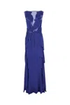 Alberta Ferretti Layered Leaf Appliqué Sheer Panel Long Dress