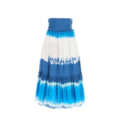 Alberta Ferretti Tie-dye Cotton Midi Skirt In Blue