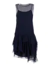 Alberta Ferretti Blue Dress With Thin Straps And Ruffles In Blu