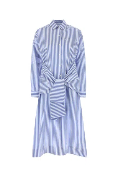 Alberta Ferretti Blue Embroidered Poplin Shirt Dress