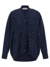 Alberta Ferretti V-neck Cashmere And Silk Blend Cardigan With Crystal Embroidery In Blue