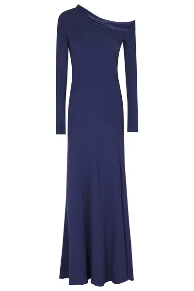 Alberta Ferretti Blue Enver Satin One-shoulder Side Slit Viscose Long Evening Dress