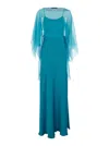 Alberta Ferretti Blue Long Dress With Layered Design And Upper Cape In Blue