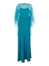 Alberta Ferretti Blue Long Dress With Layered Design And Upper Cape In Silk Blend Woman
