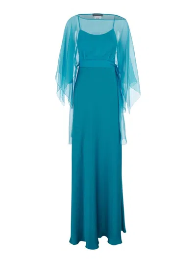 Alberta Ferretti Satin Maxi Dress In Blue