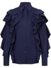 Alberta Ferretti Stretch-cotton Ruffled Detailing In Blue