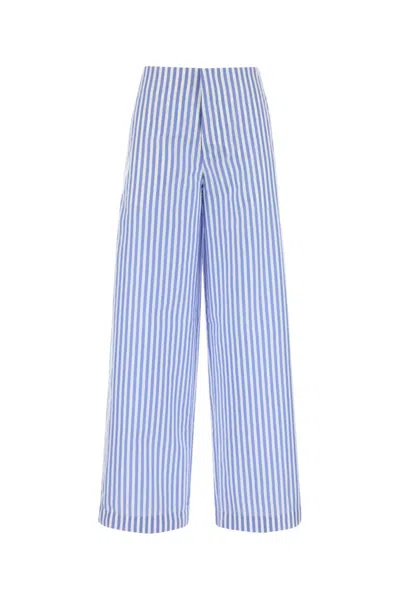 Alberta Ferretti Blue Wide Trousers In Striped Cotton