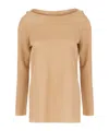 Alberta Ferretti Ribbed Texture Off-the-shoulder Knit Sweater In Nude