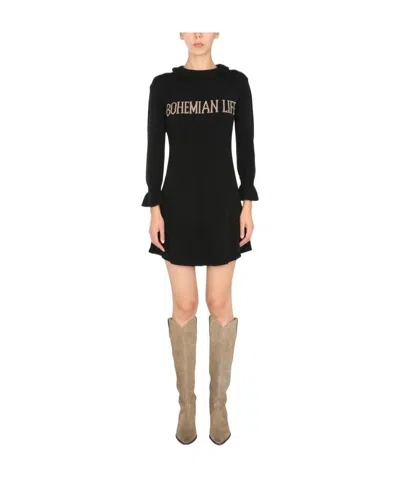 Alberta Ferretti Bohemian Life Intarsia-knit Dress In Black