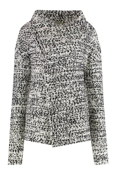Alberta Ferretti Asymmetrical Wool Blend Lightweight Jacket In Multi