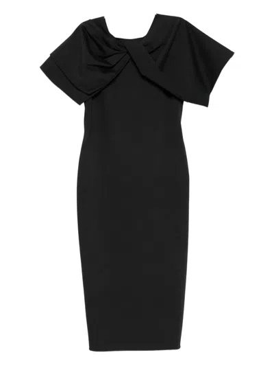 Alberta Ferretti Bow-detail Short-sleeve Midi Dress In Black