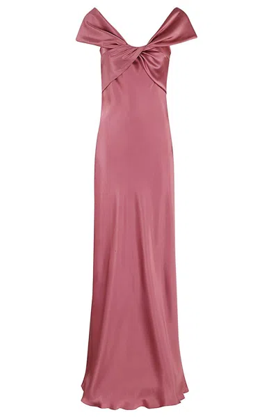 Alberta Ferretti Bow-detailed Straight Hem Maxi Satin Dress In Pink
