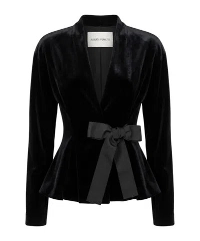 Alberta Ferretti Bow Embellished Velvet Jacket In Black