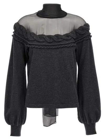 Alberta Ferretti Bow Sweater In Gray