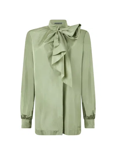 Alberta Ferretti Bow-detail Long-sleeved Shirt In 绿色
