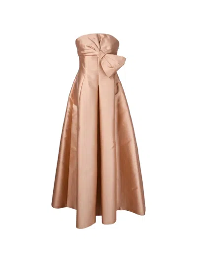 Alberta Ferretti Bow-detail Maxi Dress In Brown