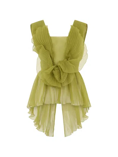 Alberta Ferretti Bow-detail Pleated Top In Green