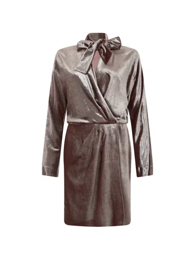 Alberta Ferretti Bow-detail Velvet Mini Dress In Brown
