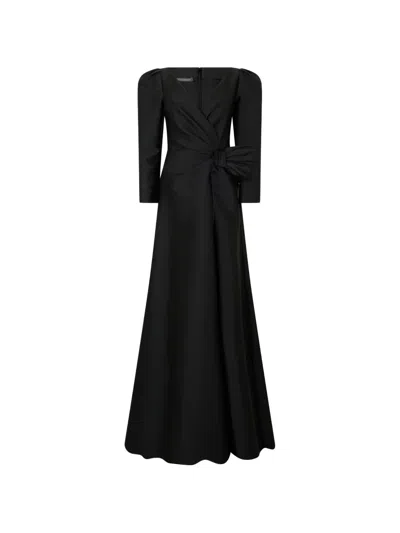 Alberta Ferretti Bow-detail V-neck Maxi Dress In Black