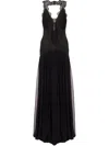 Alberta Ferretti Lace Drop-waist Organic Chiffon Backless Gown In Black