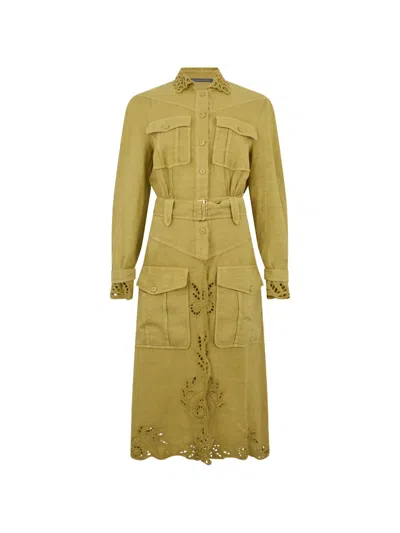 Alberta Ferretti Broderie-anglaise Belted Mini Dress In Green