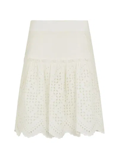 Alberta Ferretti Broderie-anglaise Wavy-hem Midi Skirt In White