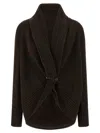 Alberta Ferretti Shawl Collar Knit Cardigan Brooch In Black