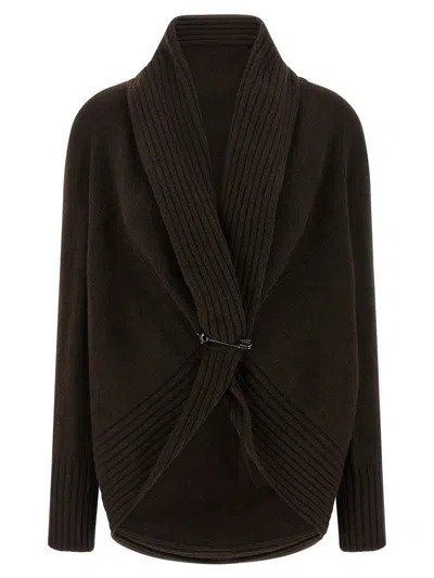 Alberta Ferretti Brooch Cardigan Sweaters And Cardigans Brown