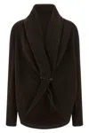 Alberta Ferretti Shawl Collar Knit Cardigan Brooch In Brown